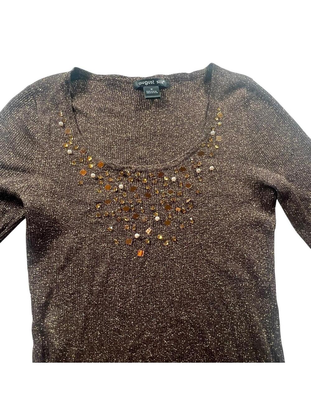 August Silk August Silk Brown Metallic Beaded Top